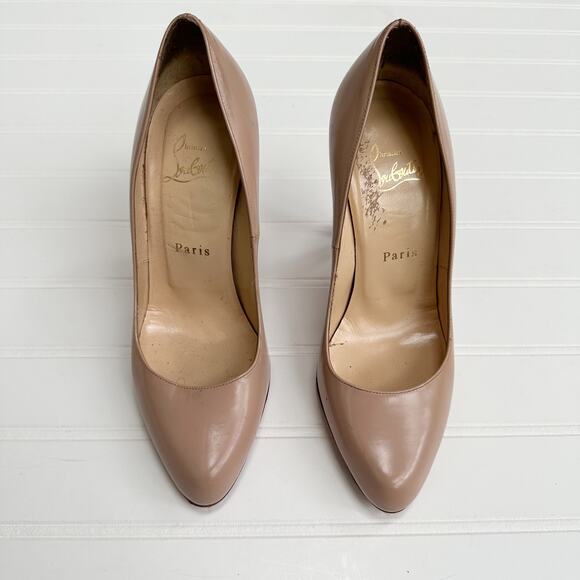 Christian Louboutin Decollete 868 Leather Pumps Nude Beige Round Toe Red 37.5 - Picture 1 of 8